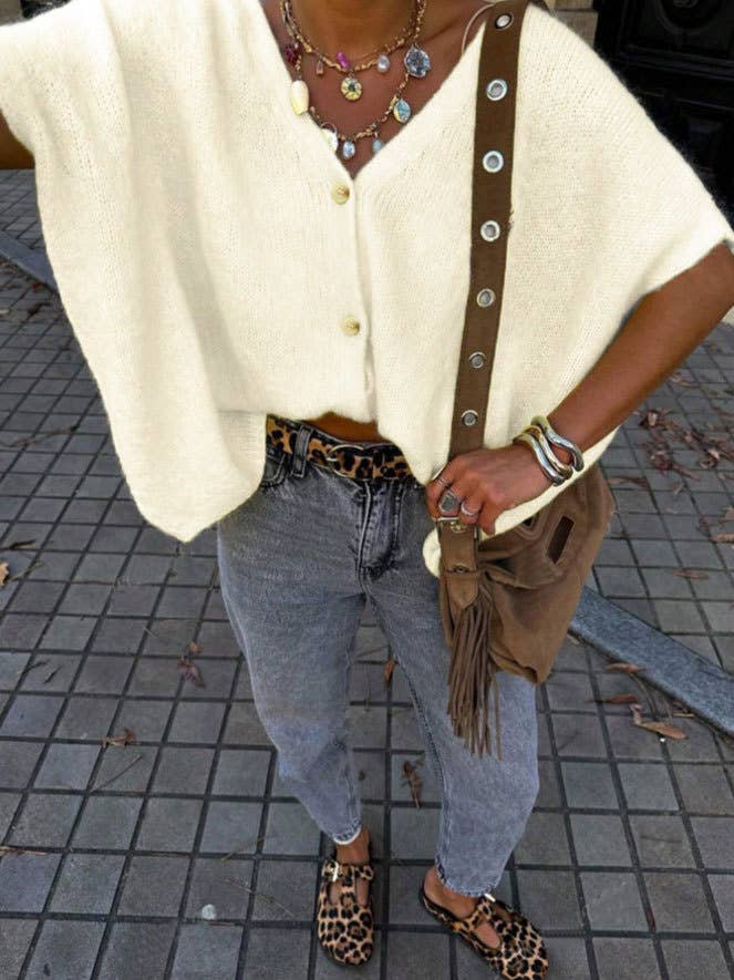 Chic vibe Plain V-neck Buttoned cardigan oversized knit vest
