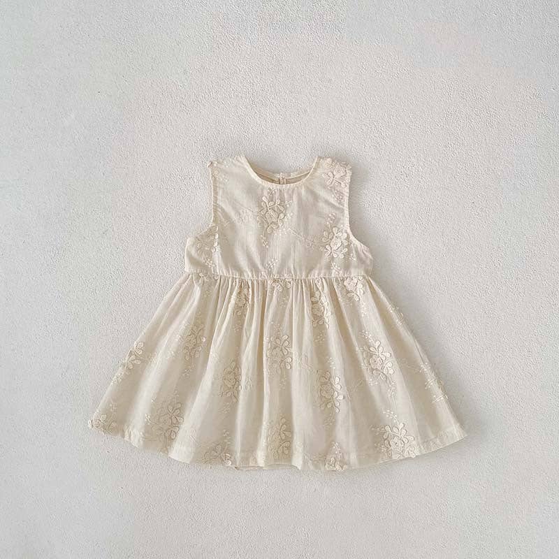 New Arrival Summer Baby Kids Girls Solid Color Floral Embroidery Dress, Shirt And Overalls Onesies – Sister Matching Set