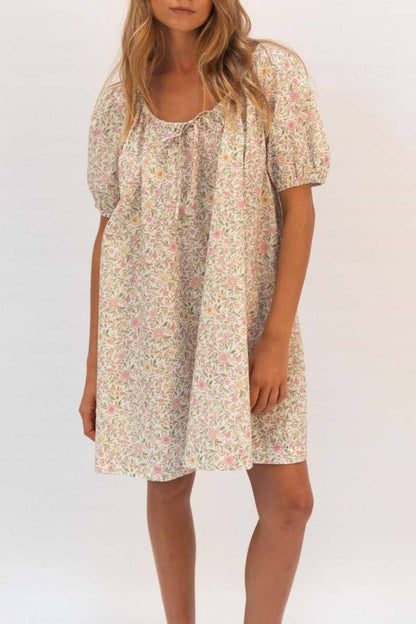 Rose Bloom Floral Red Gingham puff sleeve babydoll dress