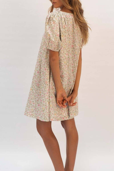 Rose Bloom Floral Red Gingham puff sleeve babydoll dress
