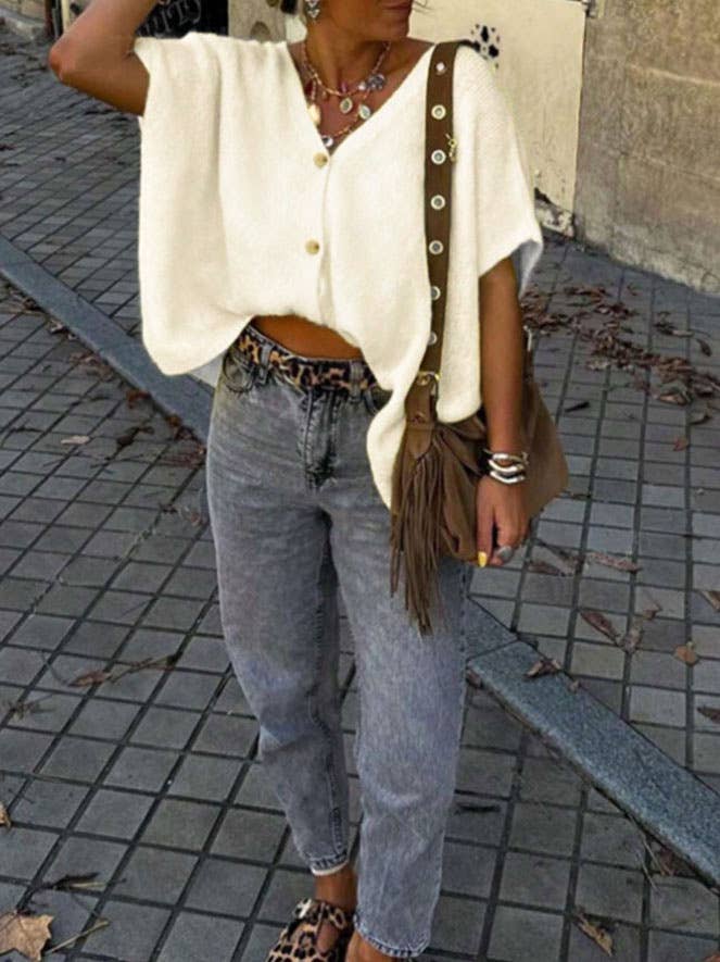Chic vibe Plain V-neck Buttoned cardigan oversized knit vest
