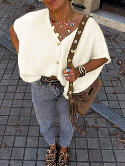Chic vibe Plain V-neck Buttoned cardigan oversized knit vest