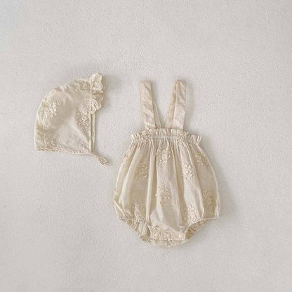 New Arrival Summer Baby Kids Girls Solid Color Floral Embroidery Dress, Shirt And Overalls Onesies – Sister Matching Set