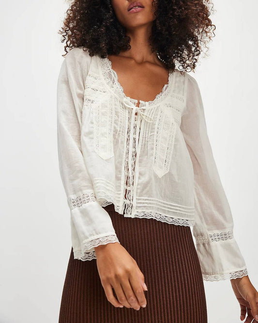 Lace U-neck Lightweight Long Sleeve Shirt